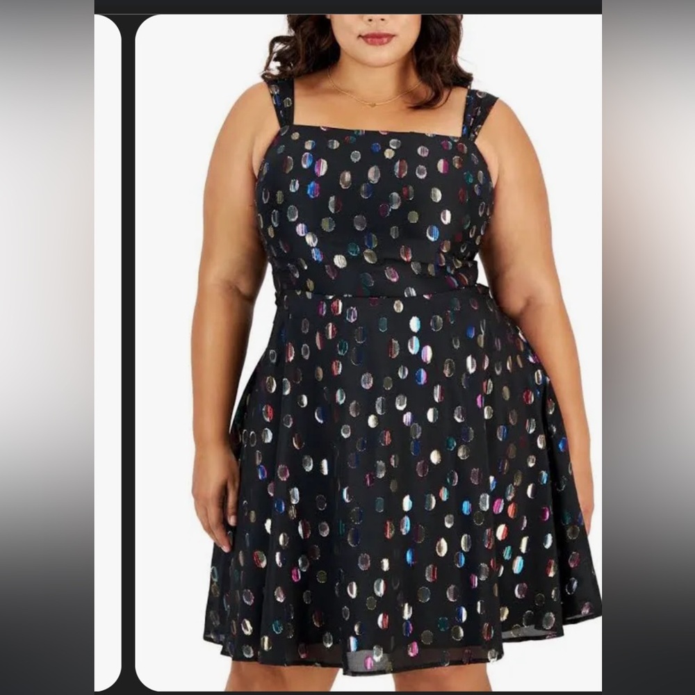 Colorful Iridescent Print Fit & Flare Dress Metallic accents party Dress
